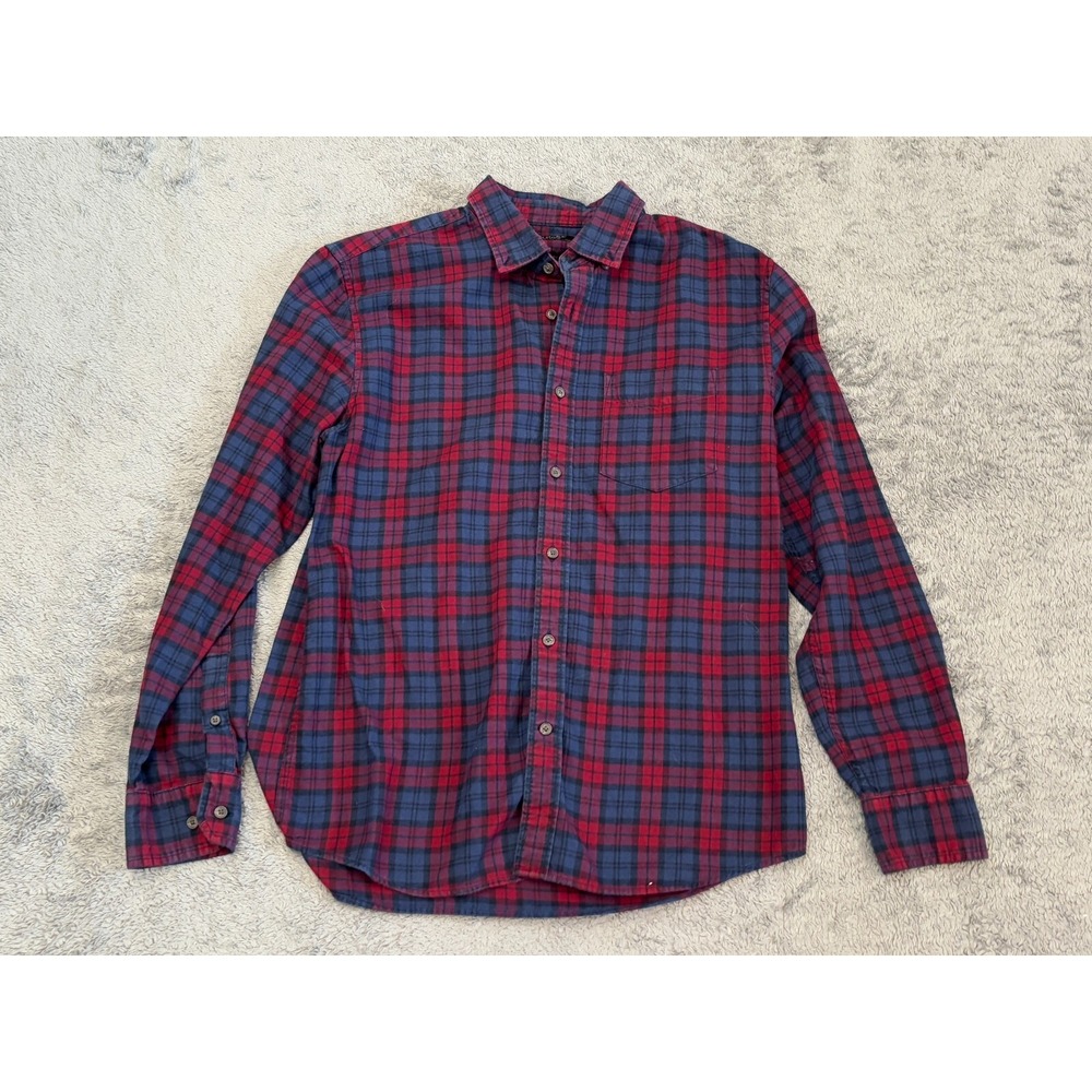 Banana Republic Mens M Slim Ultra Soft Flannel Button Down Plaid Shirt Red Blue